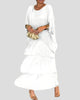 Round-Neck Batwing-Sleeve Tiered Maxi Dress
