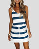 Striped V-Neck Mini Dress with Drawstring Waist