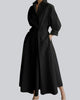 Long-Sleeve V-Neck Cinched-Waist Pleated Maxi Dress