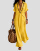 Embroidered V-Neck Maxi Dress with Collar and Chest Pocket