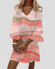 V-Neck Marble Print Bell Sleeve Mini Dress