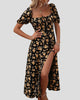 Floral Tie-Front Puff-Sleeve Split Maxi Dress