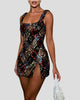 Sequin Diamond Print Square-Neck Mini Dress