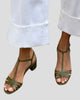 Metallic T-Strap Block Heel Sandals