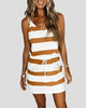 Striped V-Neck Mini Dress with Drawstring Waist