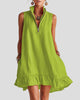 Sleeveless Zip-Neck Ruffle Hem Mini Dress with Pockets
