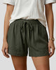 Drawstring Waist Patch-Pocket Shorts