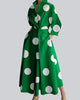Long-Sleeve V-Neck Cinched-Waist Pleated Maxi Dress