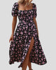 Floral Tie-Front Puff-Sleeve Split Maxi Dress