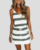 Striped V-Neck Mini Dress with Drawstring Waist