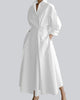 Long-Sleeve V-Neck Cinched-Waist Pleated Maxi Dress