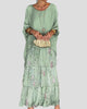 Round-Neck Batwing-Sleeve Tiered Maxi Dress