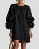 Round-Neck Floral-Cuff Button-Front Mini Dress