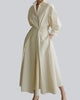 Long-Sleeve V-Neck Cinched-Waist Pleated Maxi Dress