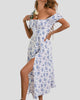 Floral Tie-Front Puff-Sleeve Split Maxi Dress