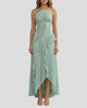Elegant Halter-Neck Pleated Ruffle Maxi Dress