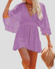 V-Neck Lace Mini Dress with Flared Sleeves