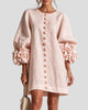 Round-Neck Floral-Cuff Button-Front Mini Dress