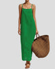 Sleeveless Maxi Sundress with Square Neckline and Thin Straps