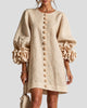 Round-Neck Floral-Cuff Button-Front Mini Dress