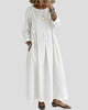 Relaxed Denim-Look Maxi Dress with Round Neckline and Three-Quarter Sleeves