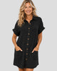 Short-Sleeve Collared Button-Up Pocket Mini Dress