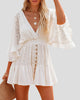 V-Neck Lace Mini Dress with Flared Sleeves