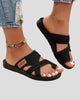 Toe Loop Slide Sandals with Criss-Cross Mesh Straps
