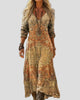 Bohemian Long-Sleeve V-Neck Printed Maxi Dress