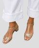Metallic T-Strap Block Heel Sandals
