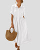 Collared Button-Up Pintuck Maxi Dress