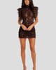 High-Neck Ruffle-Sleeve Lace Mini Dress