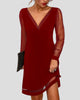 V-Neck Long-Sleeve Sparkle Mesh Mini Dress