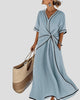 Twist-Front V-Neck Contrast-Trim Maxi Dress