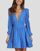 Plunge V-Neck Long-Sleeve Mini Dress with Smocked Waist
