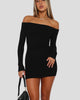 Long-Sleeve Off-Shoulder Ribbed Mini Dress
