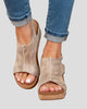 Peep-Toe Studded Wedge Sandals with Adjustable Ankle Strap