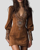 Embroidered V-Neck Long-Sleeve Mini Dress