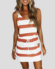 Striped V-Neck Mini Dress with Drawstring Waist