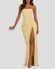 Elegant Strapless Draped Corset Maxi Dress with Split