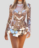Mirror Sequin Embellished High-Neck Long-Sleeve Mini Dress