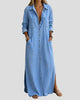 Long-Sleeve Button-Up Denim Maxi Dress with Pockets