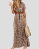 Short-Sleeve Paisley V-Neck Maxi Sundress with Side Slit