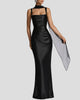 Square-Neck Ruched Satin Maxi Dress