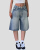 Wide-Leg Knee-Length Raw-Hem Denim Shorts