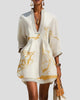 V-Neck Marble Print Crochet-Trim Mini Dress