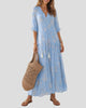 Printed Maxi Dress with V-Neckline, Tassel Ties and Half Sleeves