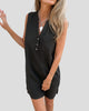 Sleeveless Button-Front V-Neck Mini Dress