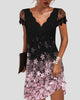 Scalloped V-Neck Lace Sleeve Mini Dress