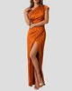 One-Shoulder Maxi Dress with Wrap Skirt and Side Slit